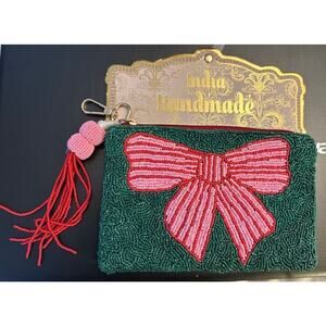 India Handmade Bow Beaded Clutch New